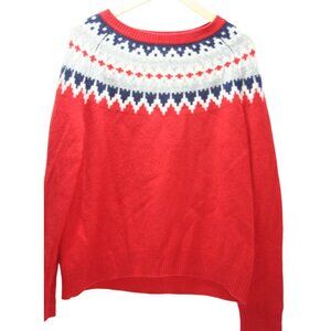 Sofia Cashmere Nordic Fair Isle Sweater Womens Large Red Blue Cozy Classic Après